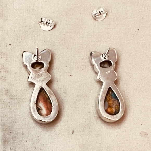 925 SS, Spiny Oyster Copper Turquoise cat dangle earrings NWOT - Picture 9 of 13